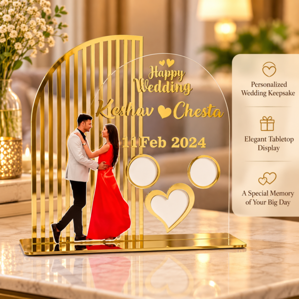 Personalized Wedding Keepsake Display-6 Personalized Acrylic Wedding Photo Plaque with Custom Names & Date | Premium Couple Photo Keepsake for Wedding, Anniversary & Engagement Gifts