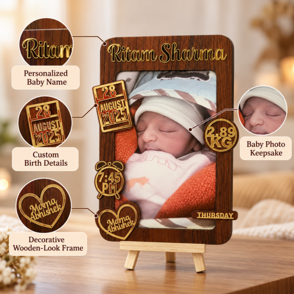 Personalized Newborn Baby Photo Frame with Name & Birth Details | Custom Baby Birth Stats Keepsake Gift for New Parents