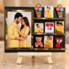 Romantic Gold-Trimmed Couple Collage-5 Personalized Couple Photo Standee with Custom Date | Miniature Memory Frame with Wooden Stand for Anniversary, Wedding & Valentine’s Day Gift