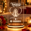 Personalized Valentine’s Day Spotify Photo LED Lamp with Custom Portrait | 3D Illusion Acrylic Night Light with Wooden Base, Romantic Gift for Couples