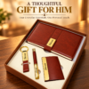 Personalized 4-in-1 Gift Set for Men with Custom Name | Brown A5 Diary, Metal Pen, Keychain & Card Holder in Gift Box | Corporate Gift Combo