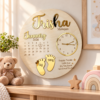 Trisha’s Cozy Nursery Milestone Plaque Personalized Newborn Baby Birth Announcement Plaque with Name & Birth Details | Wooden Baby Stats Clock Keepsake | 12 Inch