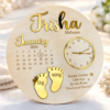 Trisha’s Golden Baby Milestone Plaque Personalized Newborn Baby Birth Announcement Plaque with Name & Birth Details | Wooden Baby Stats Clock Keepsake | 12 Inch
