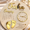 Trisha’s Golden January Birth Announcement Personalized Newborn Baby Birth Announcement Plaque with Name & Birth Details | Wooden Baby Stats Clock Keepsake | 12 Inch