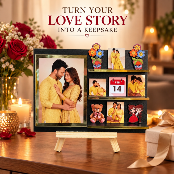Turn Your Love Story Into a Keepsake-8 Personalized Couple Photo Standee with Custom Date | Miniature Memory Frame with Wooden Stand for Anniversary, Wedding & Valentine’s Day Gift