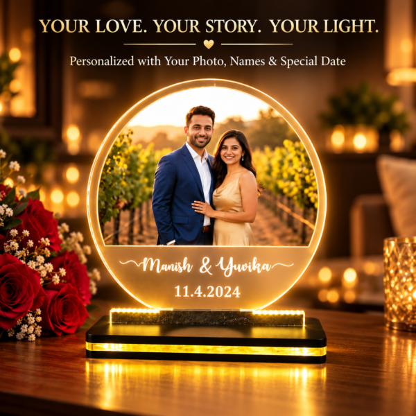 Personalized Couple LED Photo Lamp with Custom Names & Date – 8x8 Inch Acrylic Anniversary Gift