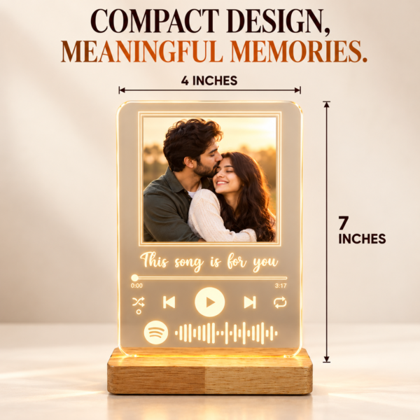 Personalized Spotify Photo LED Lamp with Custom Song Code | Acrylic Music Frame Night Light with Wooden Base