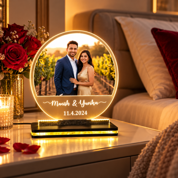 Personalized Couple LED Photo Lamp with Custom Names & Date – 8x8 Inch Acrylic Anniversary Gift
