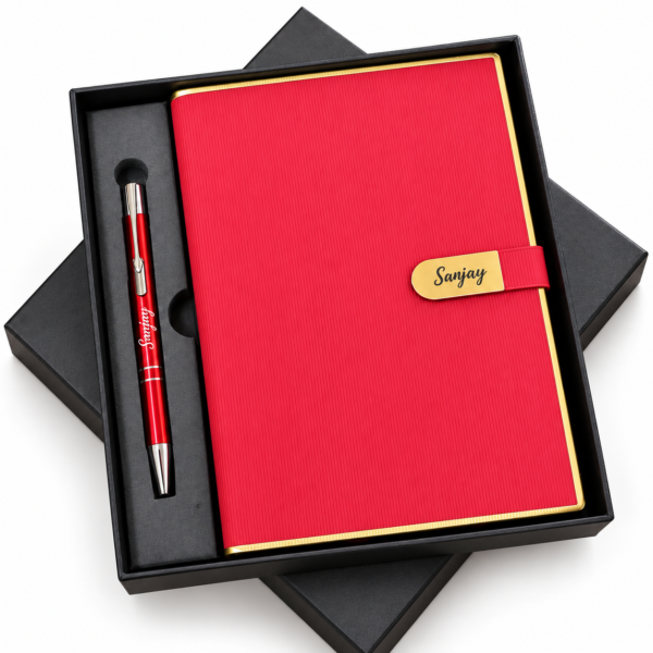 Premium Customized Red Diary & Metal Pen Gift Set with Gift Box | Personalized Name Notebook for Corporate Gifting, Office & Professionals