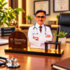 Personalized Doctor Desk Name Plate with Photo | Custom Wooden Doctor Name Board with Pen Holder for Clinic, Hospital & Medical Office