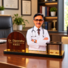 Personalized Doctor Desk Name Plate with Photo | Custom Wooden Doctor Name Board with Pen Holder for Clinic, Hospital & Medical Office