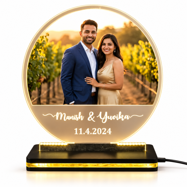 Personalized Couple LED Photo Lamp with Custom Names & Date – 8x8 Inch Acrylic Anniversary Gift