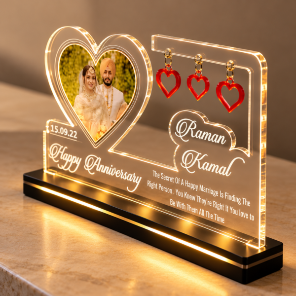 Personalized Acrylic Couple Photo Frame with LED Light Base – Custom Anniversary Gift for Husband & Wife, 6 × 8 Inch