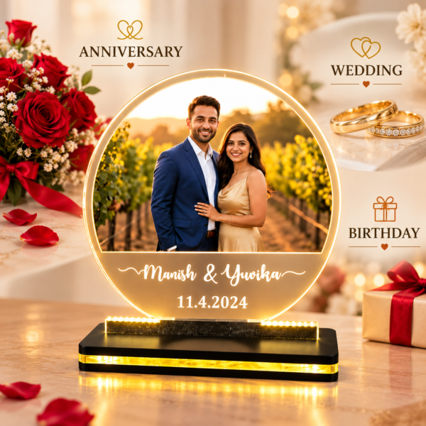 Personalized Couple LED Photo Lamp with Custom Names & Date – 8x8 Inch Acrylic Anniversary Gift