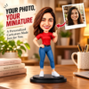 efae75a1-85f0-4bf0-a62d-3e1d15500f74 Personalized Caricature Doll from Photo – 6 Inch Custom Miniature Girl Figurine in Red T-Shirt and Blue Jeans