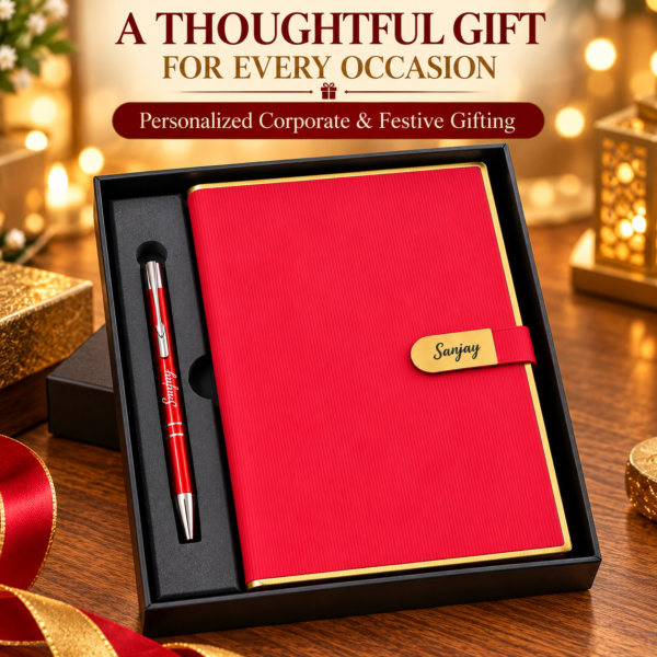Premium Customized Red Diary & Metal Pen Gift Set with Gift Box | Personalized Name Notebook for Corporate Gifting, Office & Professionals